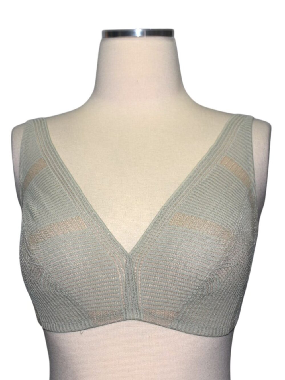 Hanro Martha Lace Soft Cup Bra Sheer Lace Crystal Green New M